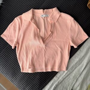 Zara Peach Collared Crop Top